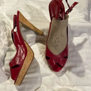 Ladies Carlos Falchi peep toe red sling back heels